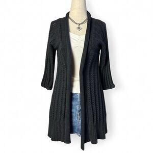 Vintage Y2K Fossil Womens Long Open Knit Babydoll Cardigan M Pleated Textured